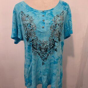 Bleu Beaded Floral T-shirt with Buttons